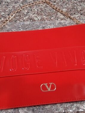 Red  GWP Valentino V Logo Chain Shoulder Bag - Red Comes With Strap .